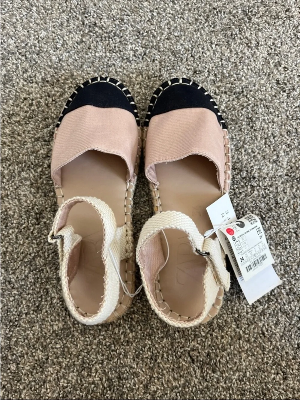NWT Zara Girls Two-Tone Canvas Espadrilles Shoes Flats | Size 34 (US 2.5)